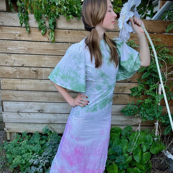 Pink & Green hand dyed cotton summer dress - Picture 2 of 4